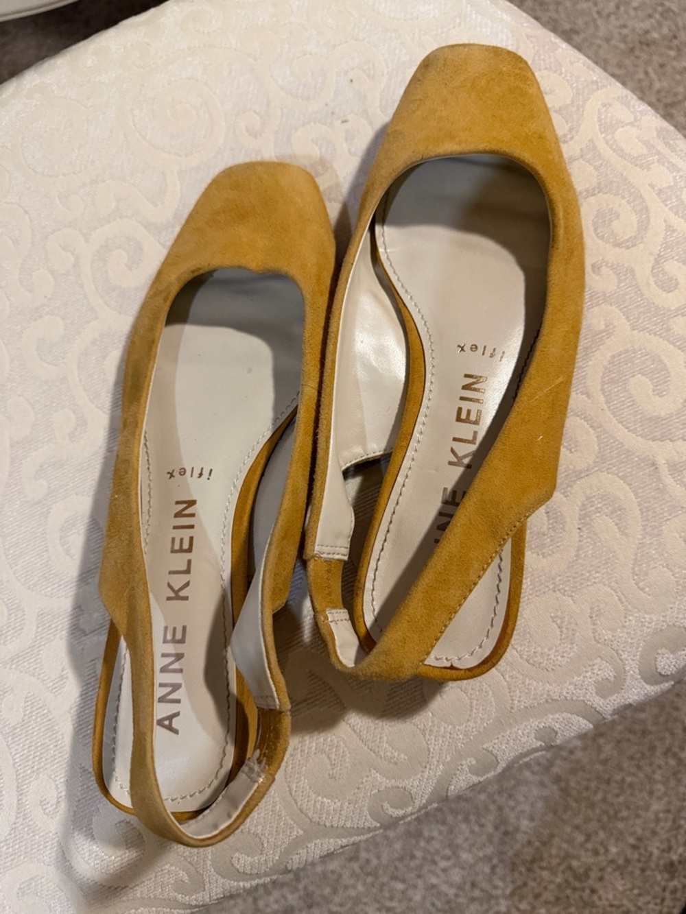Anne Klein Mustard Suede Square-Toe Slingback Flats